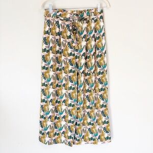 Anthropologie Pepaloves Big Cats Plants Print Culottes Pants Wide Leg Boho Small